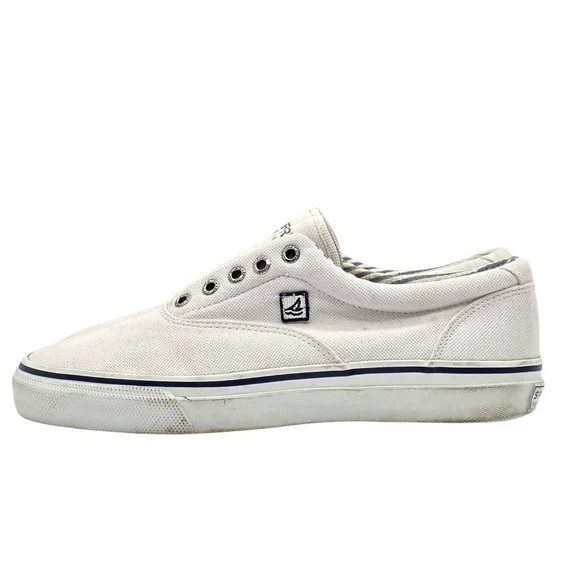 Preppy Sperry Top-Sider Sneakers Men 8.5 White Canvas Boat Casual - Picture 2 of 7